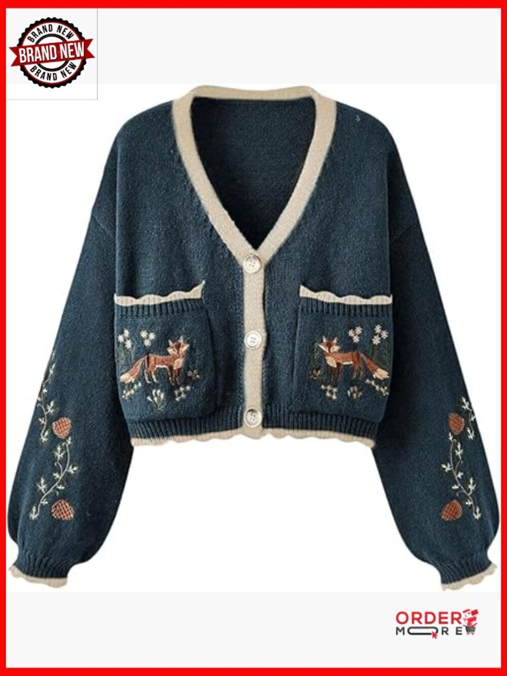 Floral Cropped Cardigan Cottagecore Boho Embroidered Open Front Western Sweater